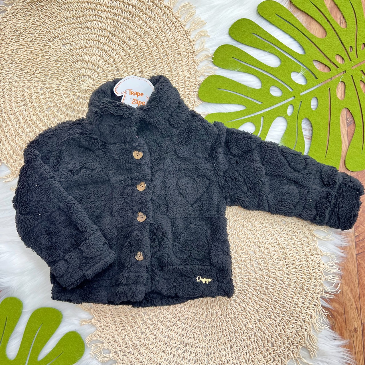 Casaco Avulso de Pelinho Corações - Preto 